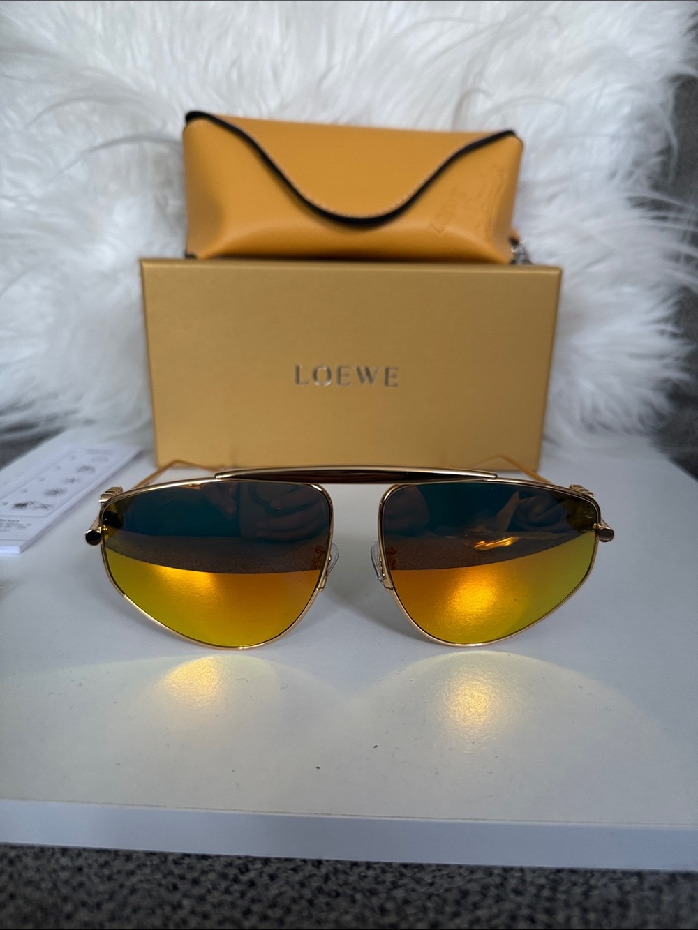 Loewe Gold Frame Sunglasses with Orange-Gold Mirrored Lenses